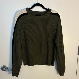 Sanctuary | Olive Sweater with Black and Cream Striped Arms